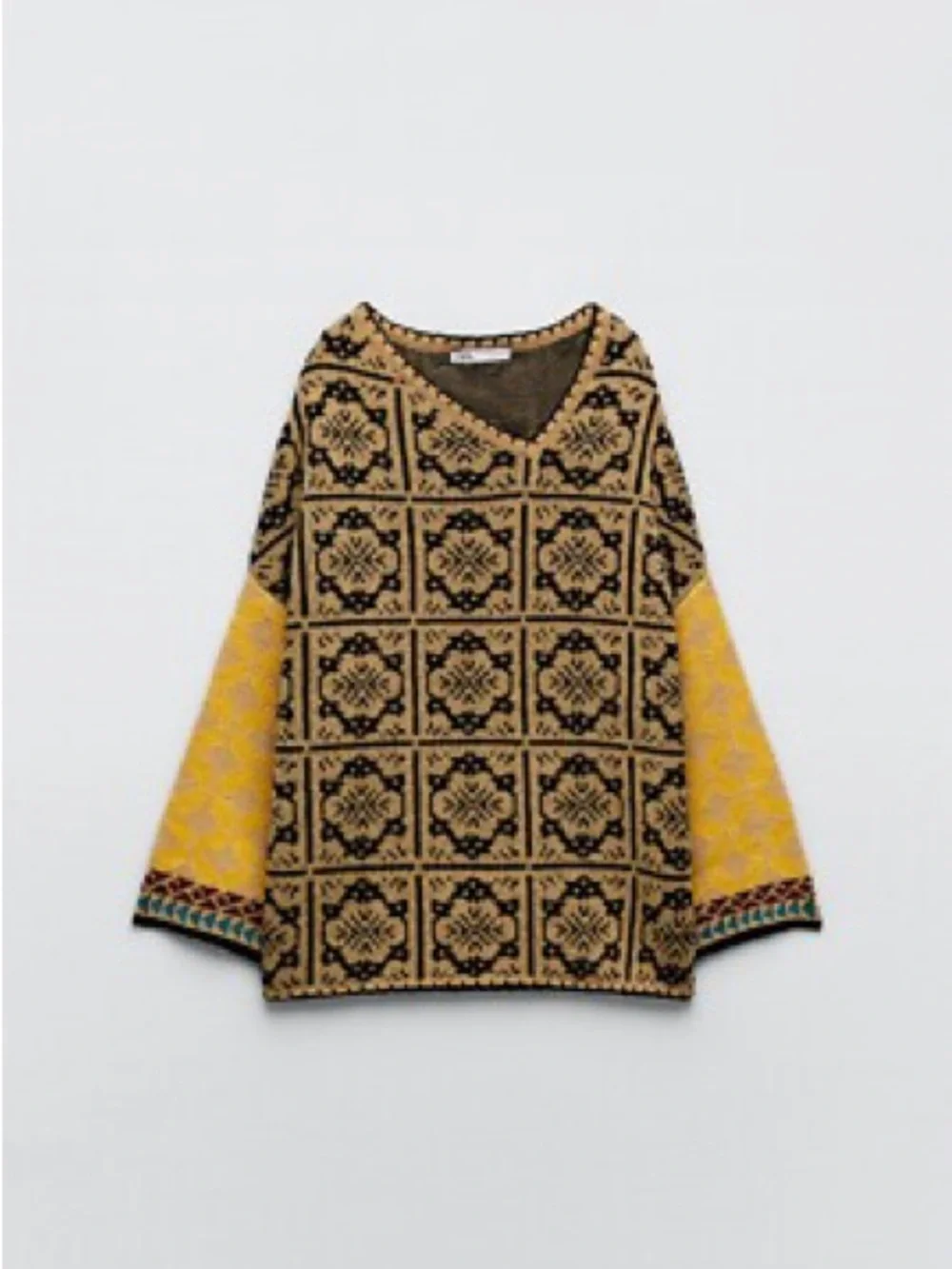 VINTAGE Zara Asymmetrical Neckline Jacquard Knit Patchwork Sweater Size XS—S